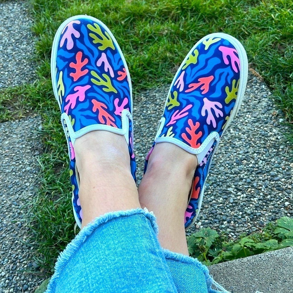 BUCKETFEET Blue Coral Kelp Pattern Shoes Size 8 - Picture 12 of 13